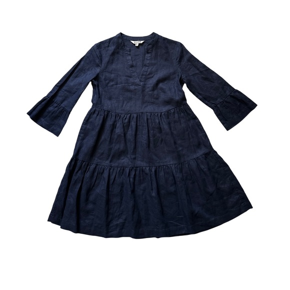 Boden 100% Linen Navy Mini Cottage Flowy Dress Sz 4R Coastal 3/4 Sleeves - Picture 14 of 16